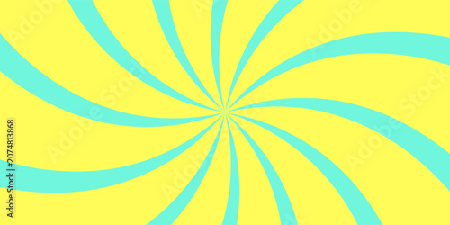 Psychedelic swirl backdrop with blue and yellow spiral creating vintage Y2K aesthetic. Colorful whirlpool bg. Retro radial vortex design featuring pastel colors, whimsical circus-inspired illustration