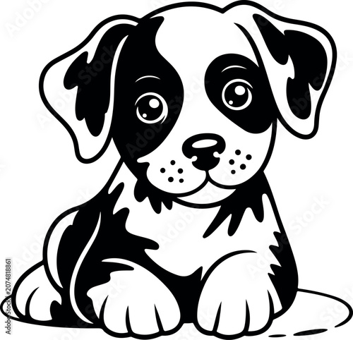 Cute black and white puppy cartoon character