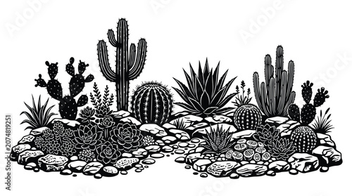 Photos Black and white desert cactus landscape