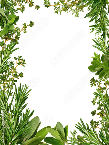 Rosemary herb green leaf frame border botanical foliage isolated background