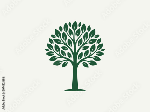 Stylized green tree logo with dense leaves and simple trunk on white background