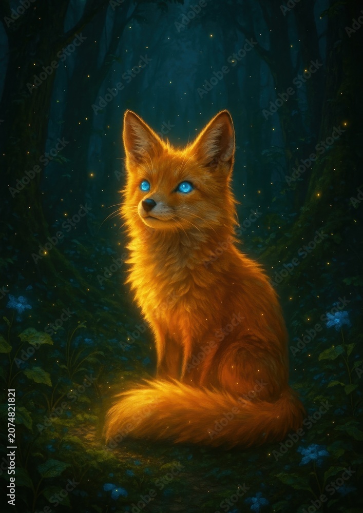 Naklejka premium Mystical fox glowing forest