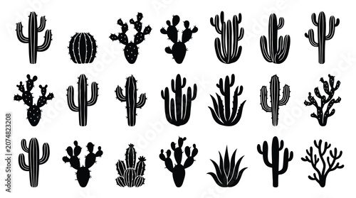 Foto Black cactus icons on white background