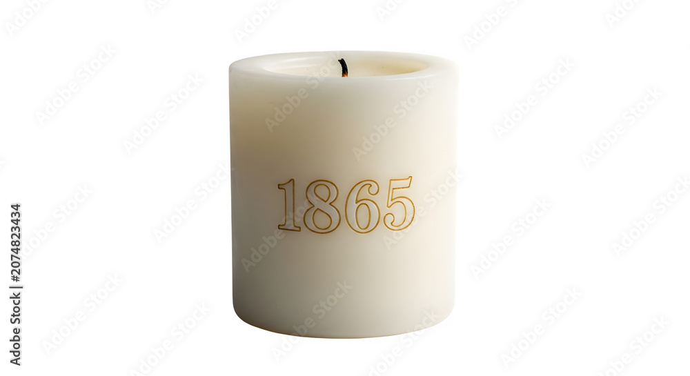 Fototapeta premium A single white candle with the year 1865 imprinted on it