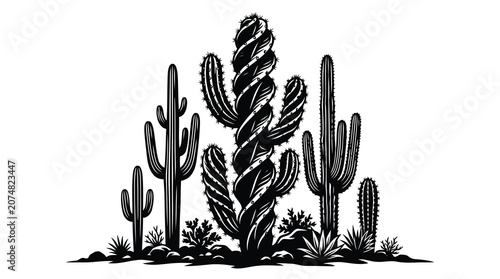 Schilderij op canvas Black cactus plants on white background