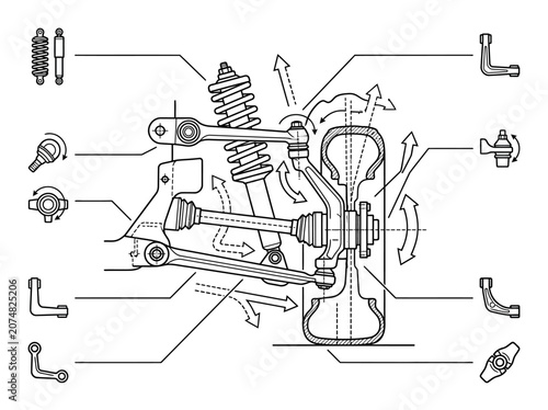 Cross-section line drawing of front suspension assembly.
