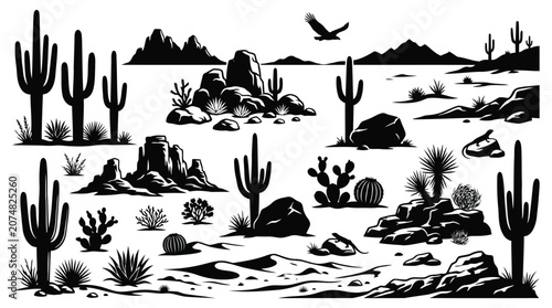 Bild auf Leinwand Desert landscape with cacti and rocks