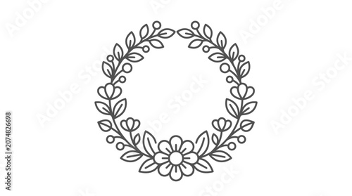 Floral Wreath With Leaves And Flowers.