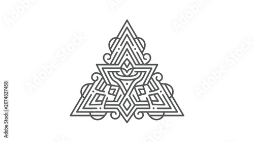 Intricate geometric triangle design symbol.