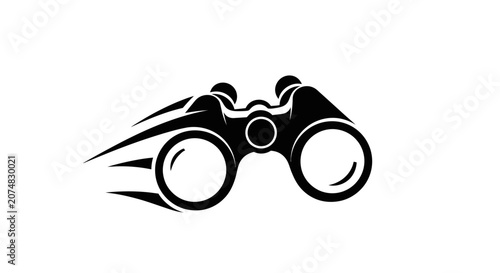 Binoculars with motion lines speed icon.