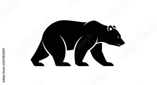 Black bear silhouette walking isolated on white background.