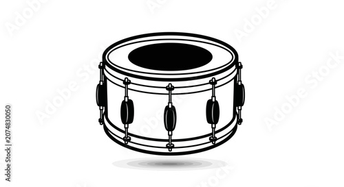 Black and white snare drum musical instrument illustration