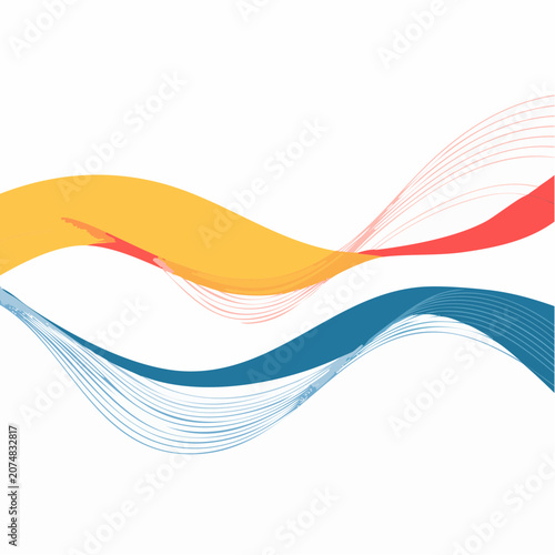 Abstract Wavy Lines with Yellow, Red, and Blue Colors