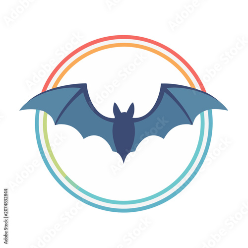 Bat Silhouette with Rainbow Circle Vector