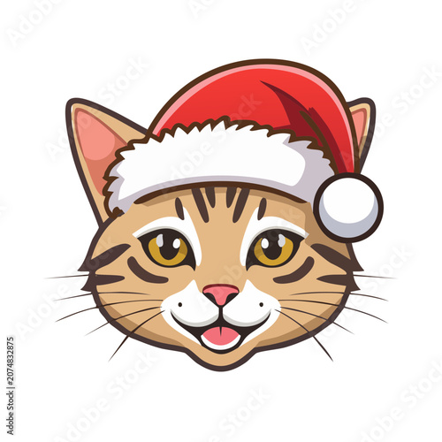 Cartoon cat face wearing Santa hat