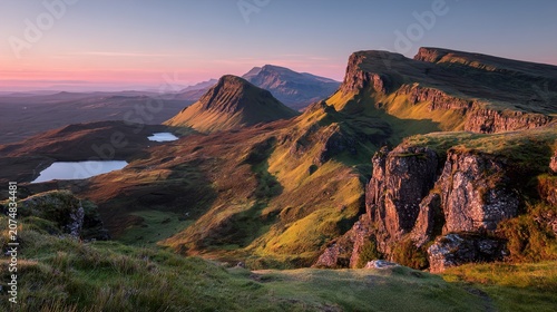 Breathtaking landscape of rugged mountains at sunset