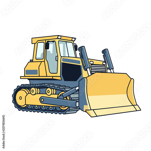 Yellow and blue bulldozer vector illustration