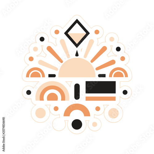 Abstract sun with geometric and radiating elements vector