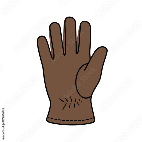 Brown leather glove flat vector illustration