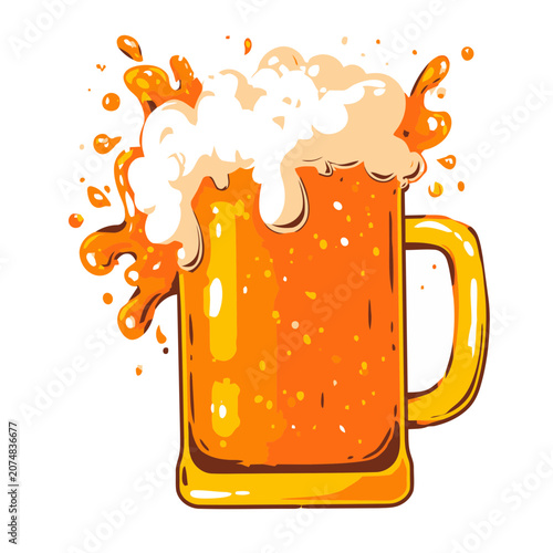Cartoon Beer Mug with Foam and Splash