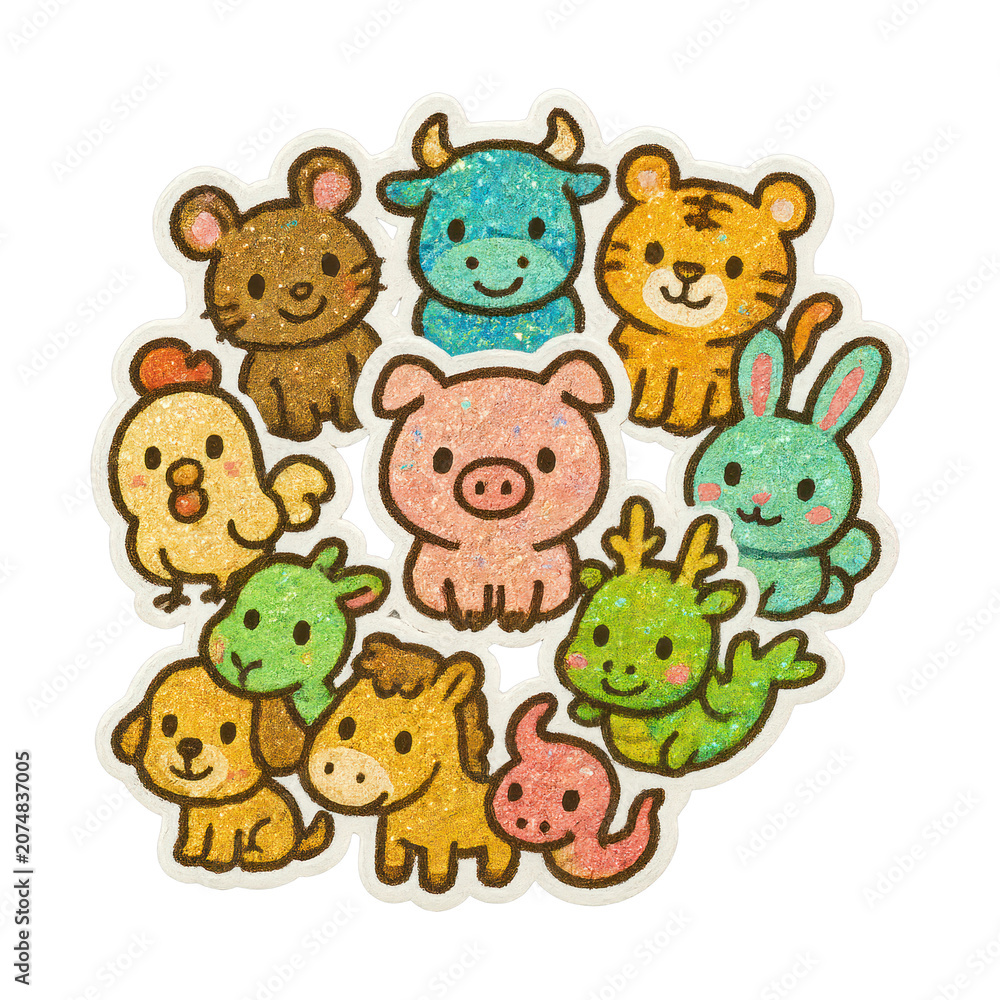 Naklejka premium PNG Cute zodiac animals illustration