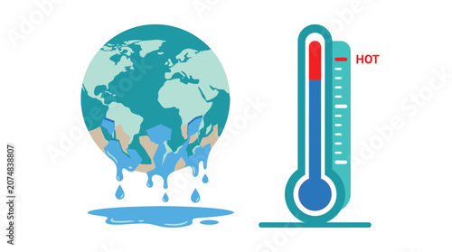 The planet is melting and the thermometer indicates a high temperature