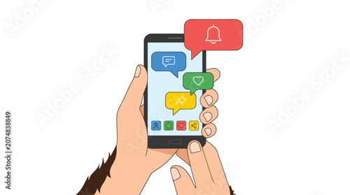 Person holding a mobile device displaying social media notifications