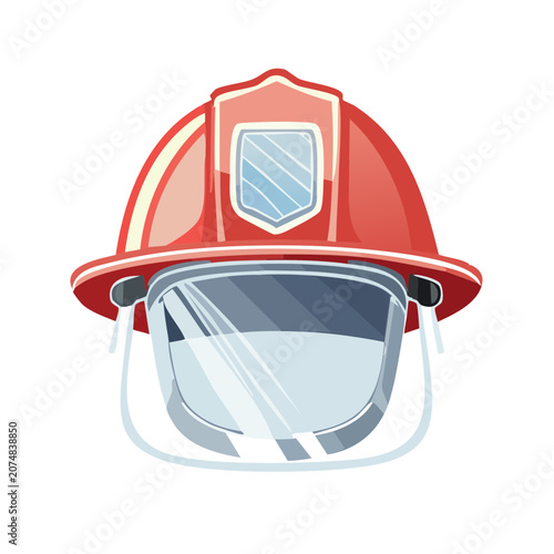 Red Firefighter Helmet with Visor and Shield Badge