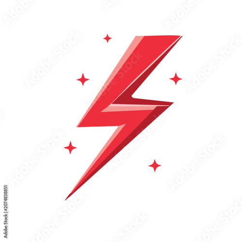 Red lightning bolt vector icon with sparks
