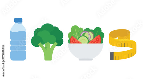 Healthy food and measuring tape represent a balanced lifestyle and weight management