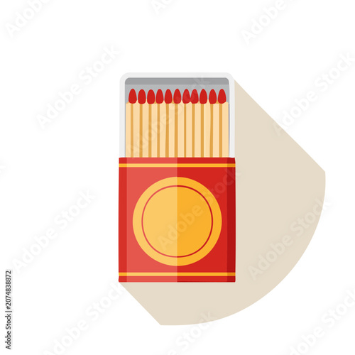 Red matchbox with matches, flat vector illustration
