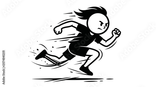 Fotografía Determined Cartoon Character Running Fast, Speed Lines, Isolated White Backgroun