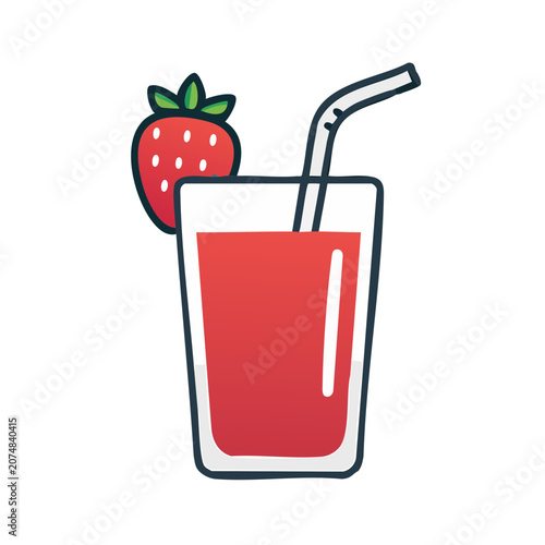 Strawberry Smoothie in Glass with Straw Vector Illustration