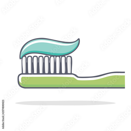 Toothpaste on Toothbrush Flat Vector Illustration