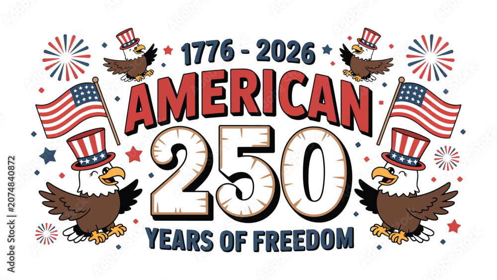 Fototapeta premium American 250 years of freedom anniversary celebration design