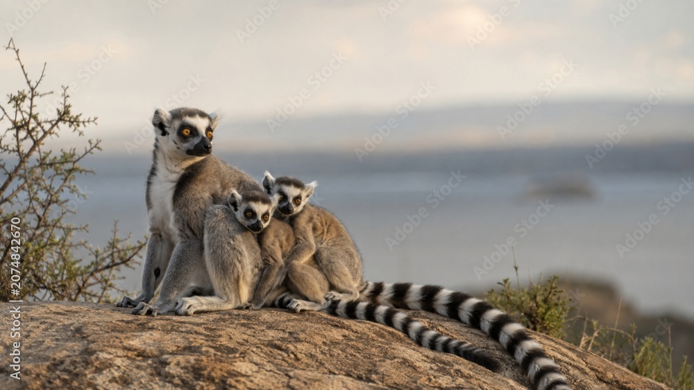 Obraz premium Lemur and its offspring