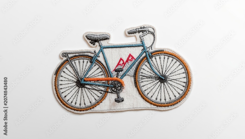 Fototapeta premium Bicycle Patch with Embroidery on White