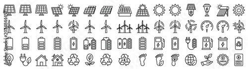 Foto Sustainable green energy and renewable resource outline icons set