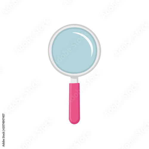 Flat Magnifying Glass Icon with Pink Handle