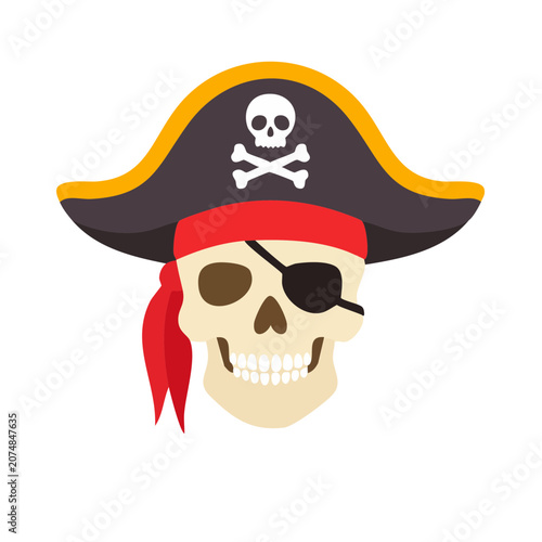 Pirate skull with hat and eye patch vector illustration