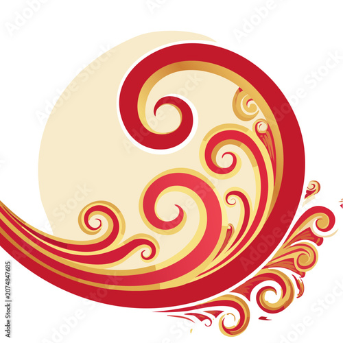Red and Gold Ornamental Swirl Vector Design