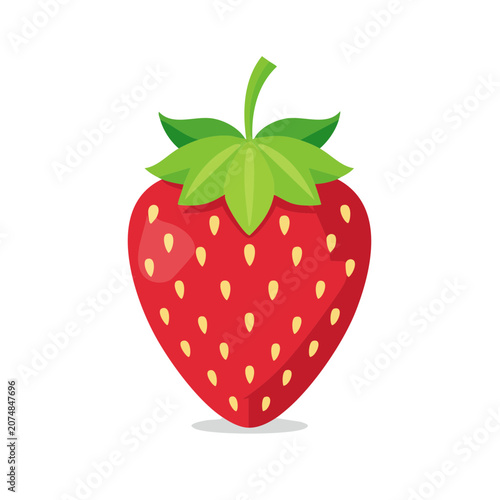 Red strawberry with green leaves vector illustration