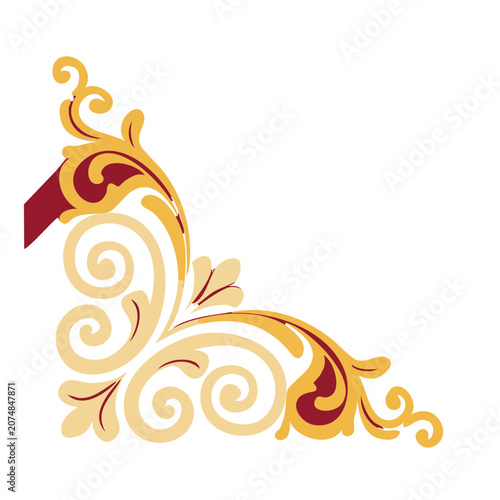 Baroque ornamental corner design with scrollwork and swirls
