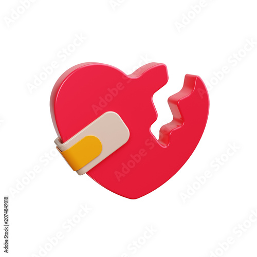 Broken heart 3d render icons