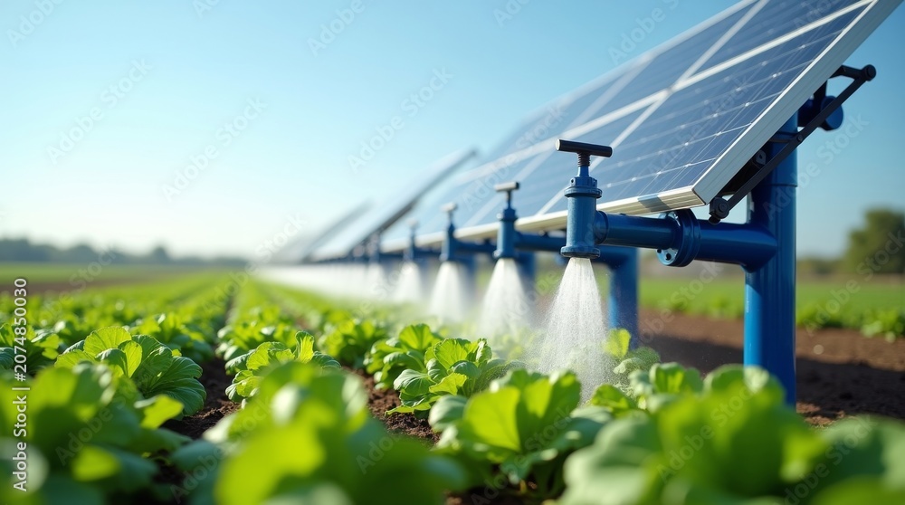 Fototapeta premium Solar Powered Automatic Irrigation System for Modern Sustainable Farming.