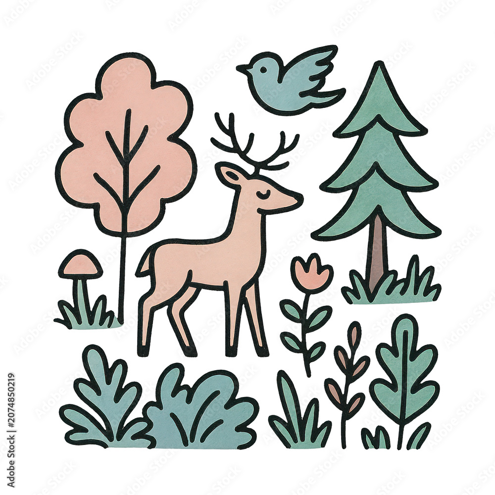 Fototapeta premium PNG Whimsical forest scene illustration