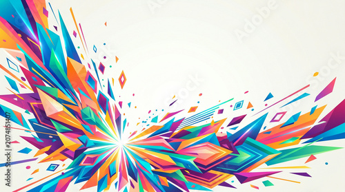 Colorful geometric shapes bursting outward