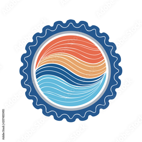 Abstract wave badge with circular frame vector