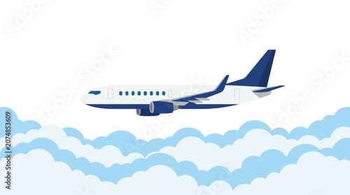 Cuadro en lienzo A commercial jetliner flies through fluffy white clouds in a clear sky