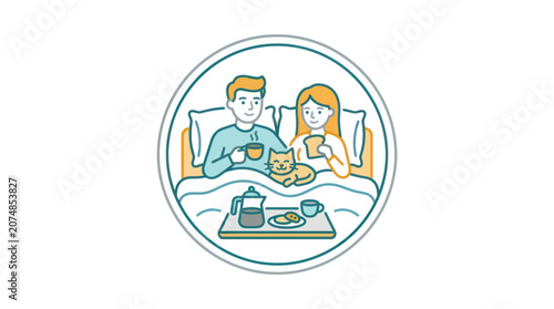 Couple having breakfast in bed together.